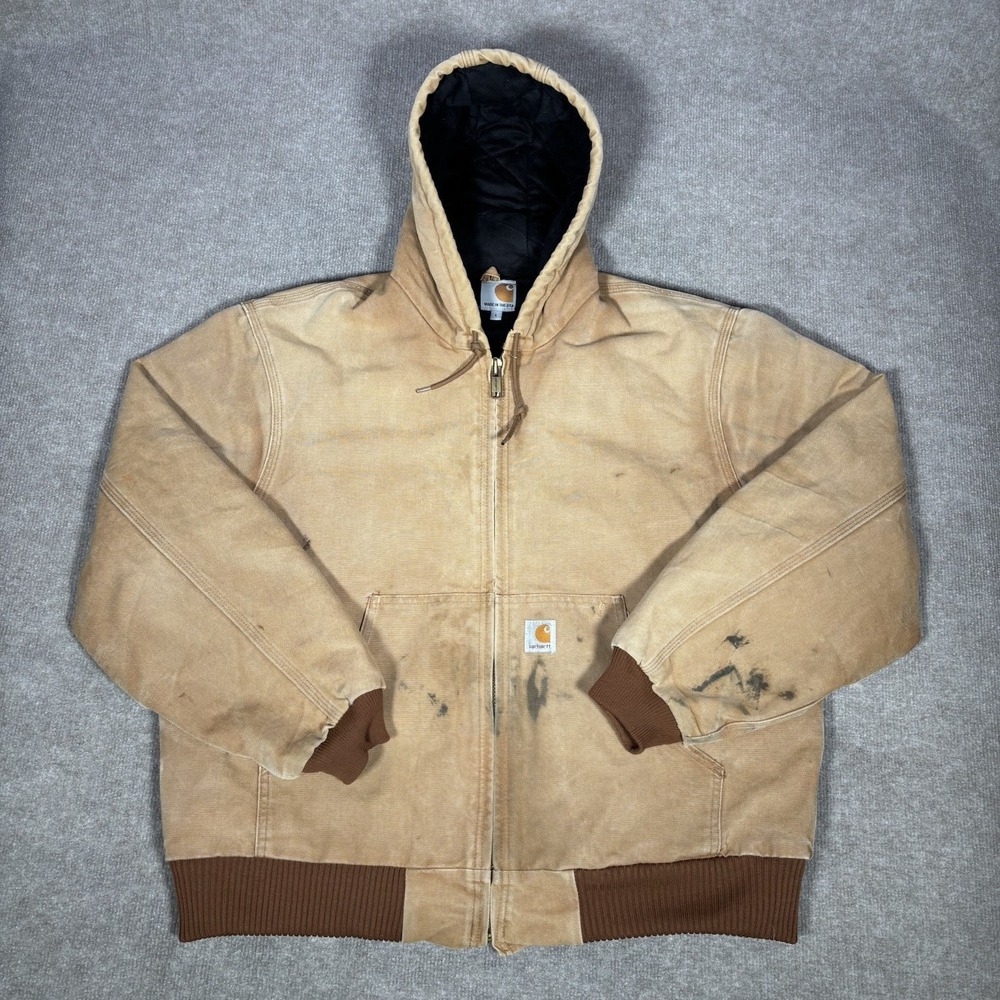 Vintage Carhartt‎ Jacket Mens L Brown Duck Canvas Hooded Distressed Made In USA